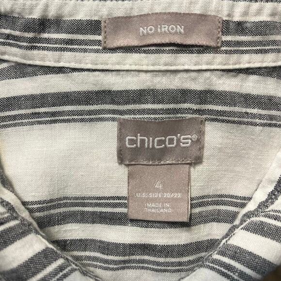 Chico’s No-Iron Linen Sleeveless Striped Tunic White Black Women’s Size 4 XXL - Picture 8 of 9
